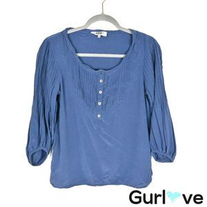 Tibi Sz 4 Blue Half Button Silk Blouse